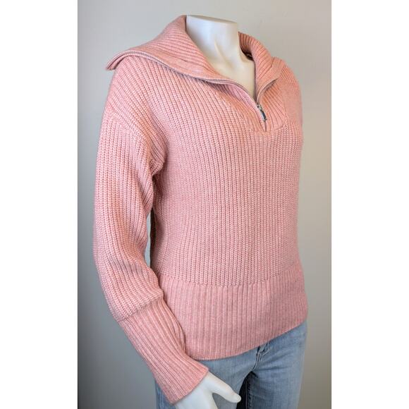 NEW Cupcakes And Cashmere Sweater Medium Pink Half Zip Ribbed Knit Collared - Picture 3 of 10